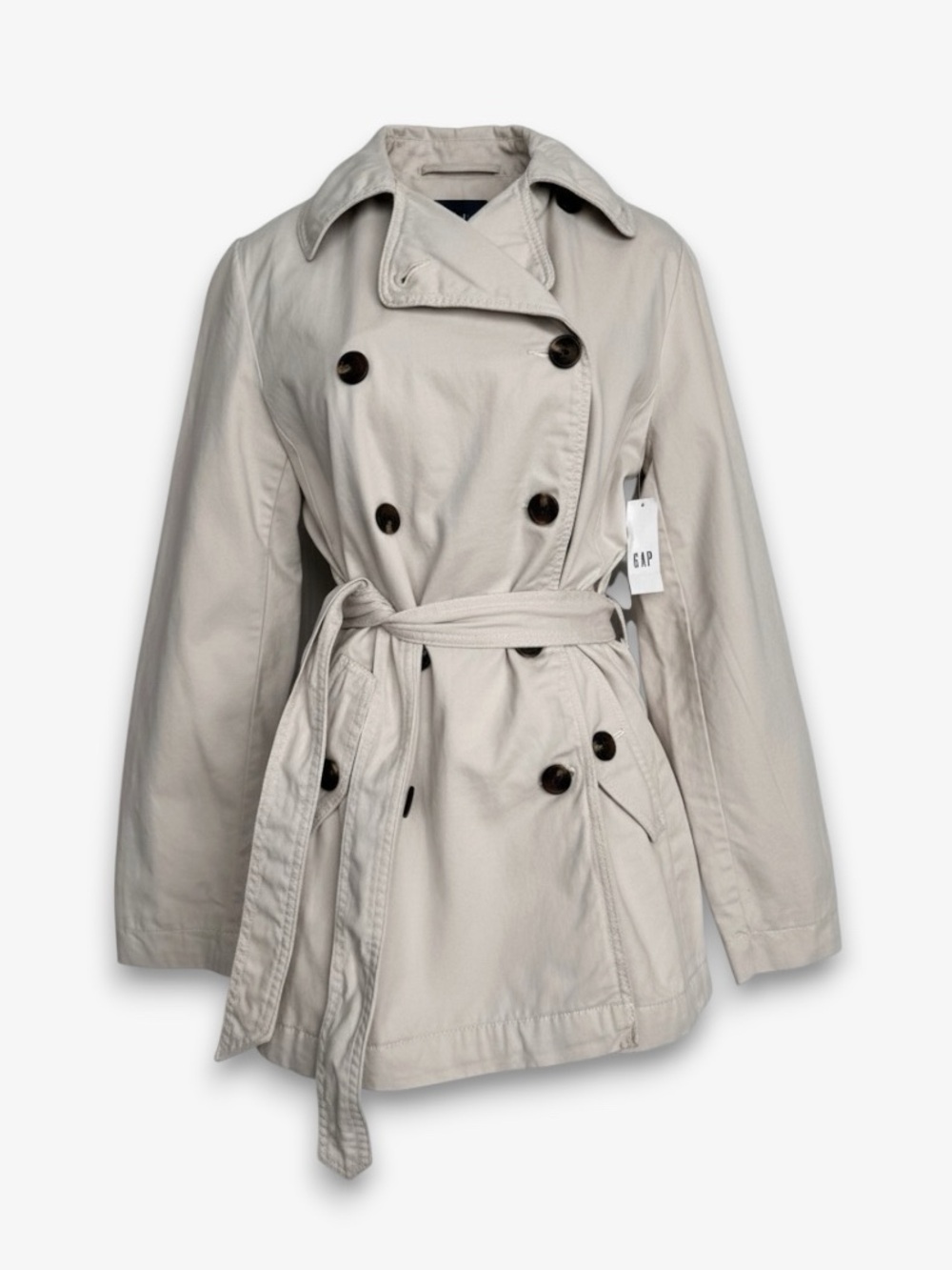 GAP Classic Trench Coat Twill XS Slick Rock Beige Double Breasted Belted Pockets